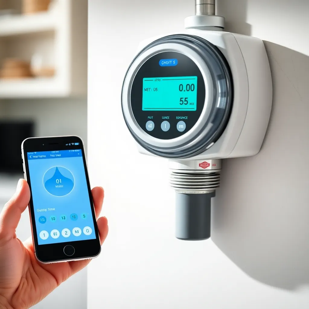 Waterbesparende douchekop met stromend water in moderne badkamer