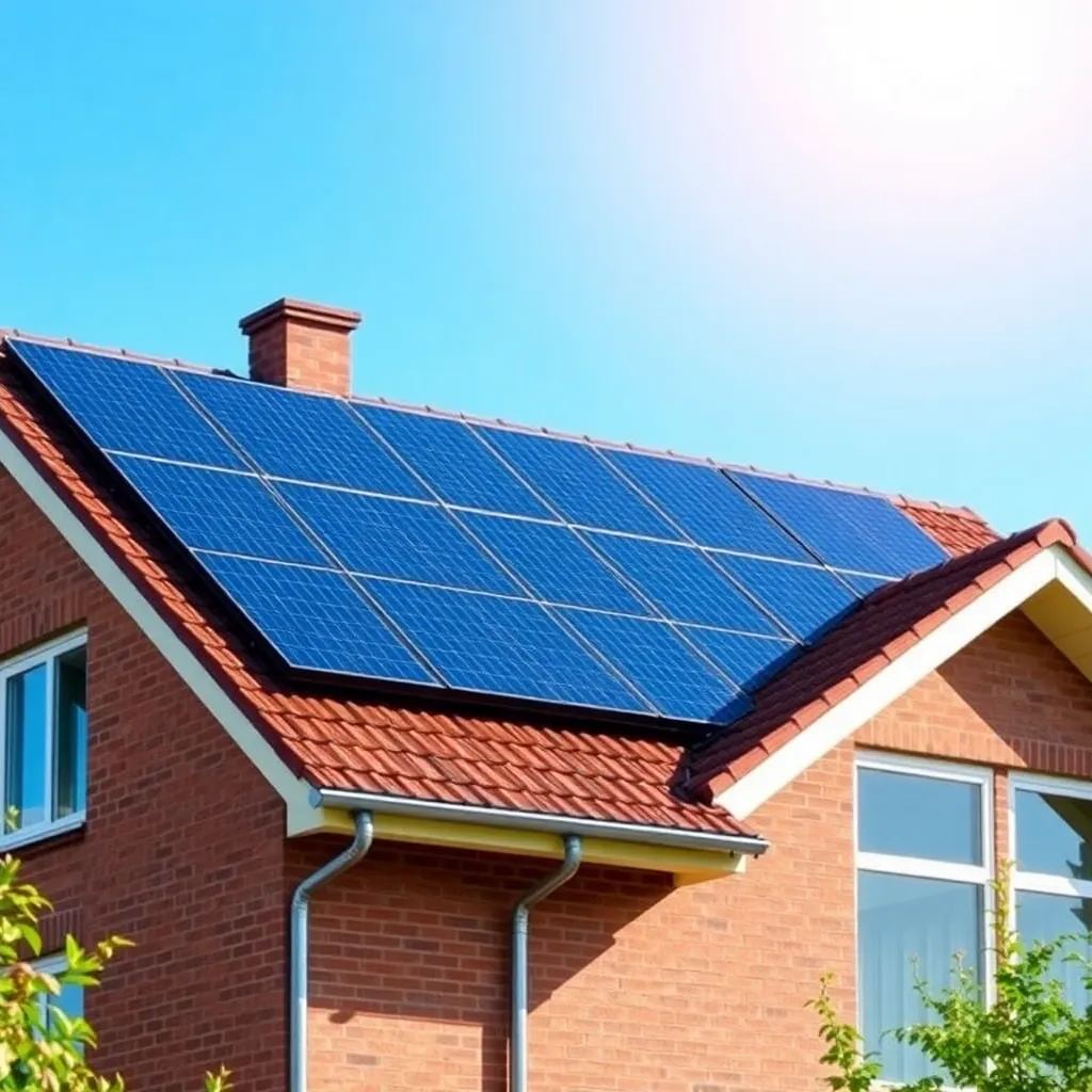 Zonnepanelen geïnstalleerd op een Nederlands dak met zonnige hemel